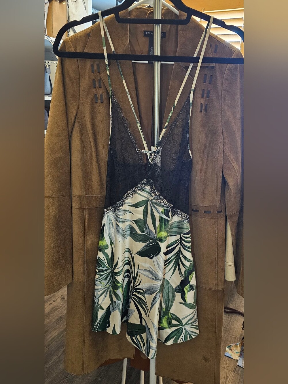 Victoria's Secret Black Lace & Green Tropical Satin Slip. Size S.